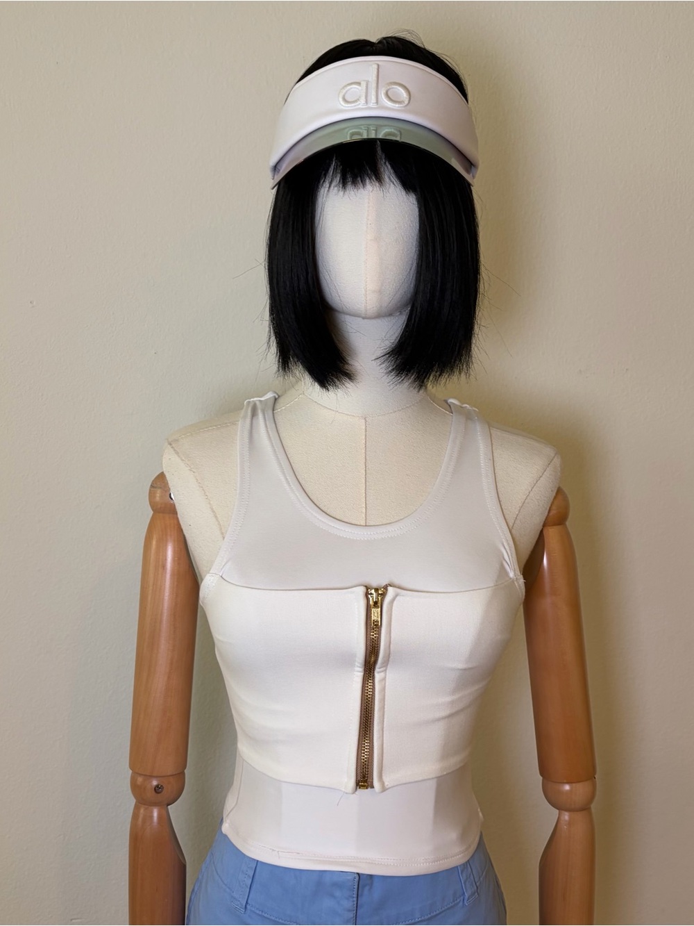 White Zip-Up Compression Crop Top Tank XXS